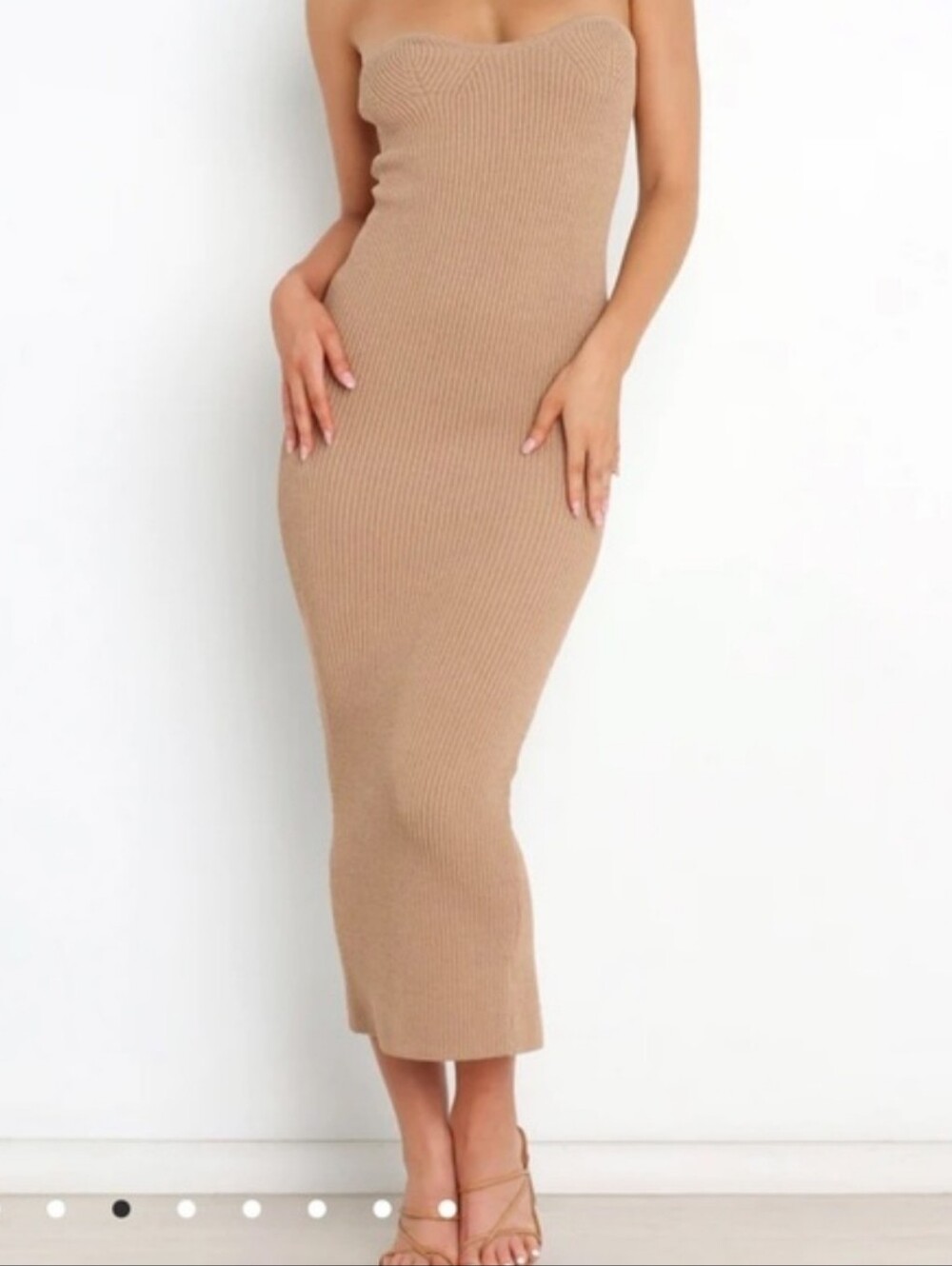 NWT Petal & Pup Jenica Dress Ribbed Knit Mid Length Slim Fit Beige Size 8